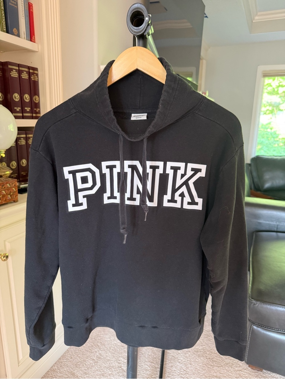Victoria's Secret PINK Pullover High Neck Drawstring Logo Black Sweatshirt